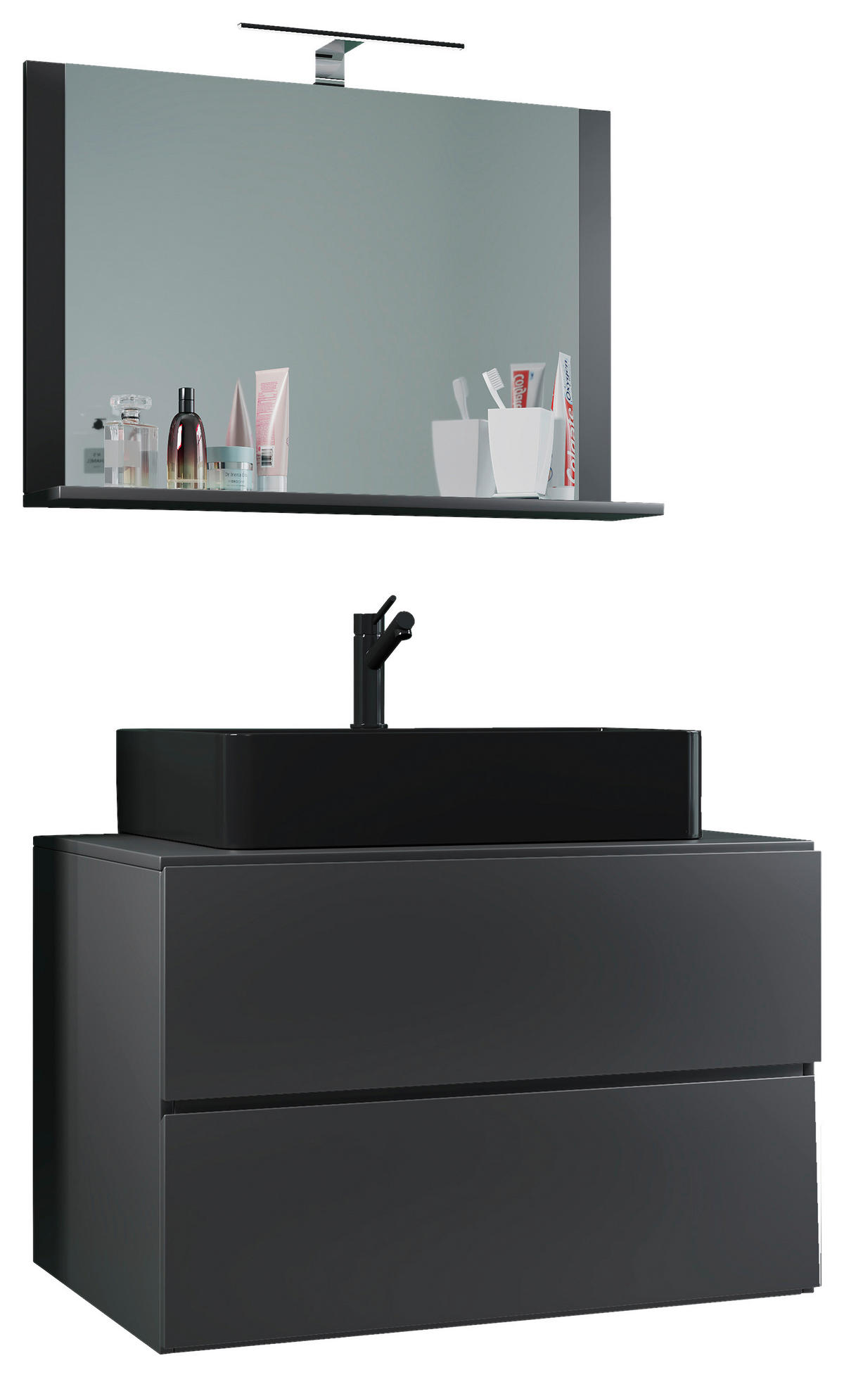 BADEZIMMER 3-teilig  in 81 cm  - Anthrazit/Schwarz, Modern, Glas/Keramik (81cm) - MID.YOU