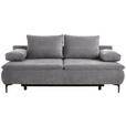 BOXSPRINGSOFA  mit Schlafen auf Sitzhöhe, Stoffauswahl, Liegefunktion, Rücken echt Flachgewebe Grau  - Schwarz/Grau, Design, Textil/Metall (204/93/100cm) - Novel