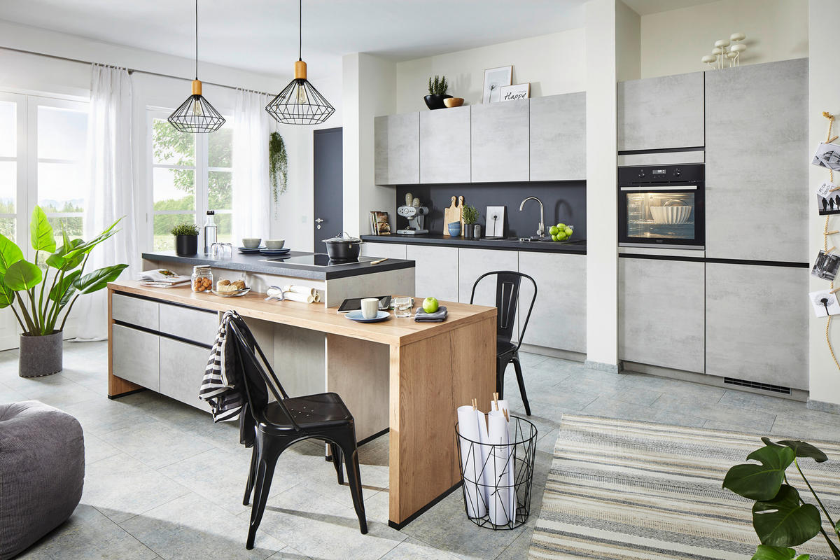 EINBAUKÜCHE   - Grau, Design, Holzwerkstoff - Celina