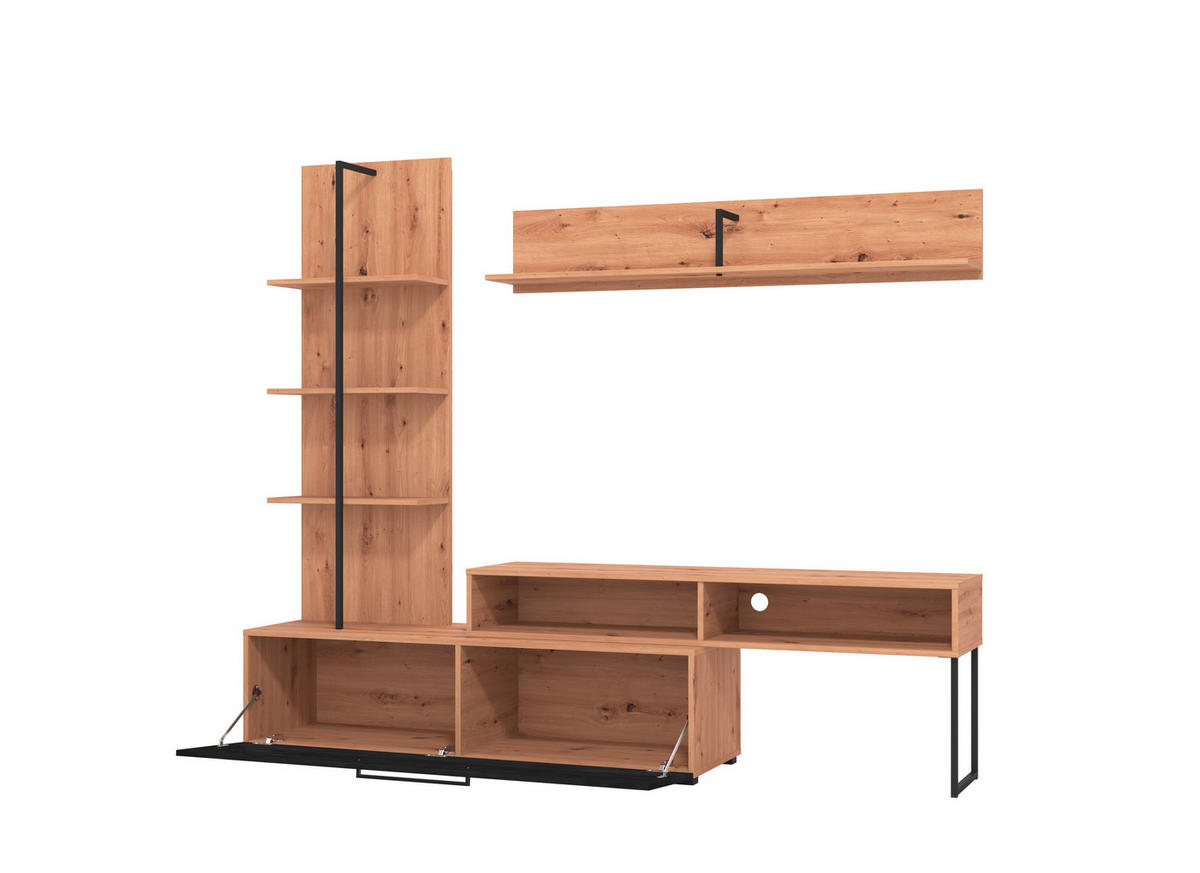 WOHNWAND  in Schwarz, Eiche Artisan  205,5/173/41,5 cm  - Schwarz/Eiche Artisan, KONVENTIONELL, Holzwerkstoff/Kunststoff (205,5/173/41,5cm) - Carryhome