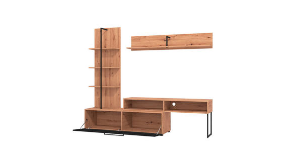 WOHNWAND  in Schwarz, Eiche Artisan  205,5/173/41,5 cm   - Schwarz/Eiche Artisan, KONVENTIONELL, Holzwerkstoff/Kunststoff (205,5/173/41,5cm) - Carryhome