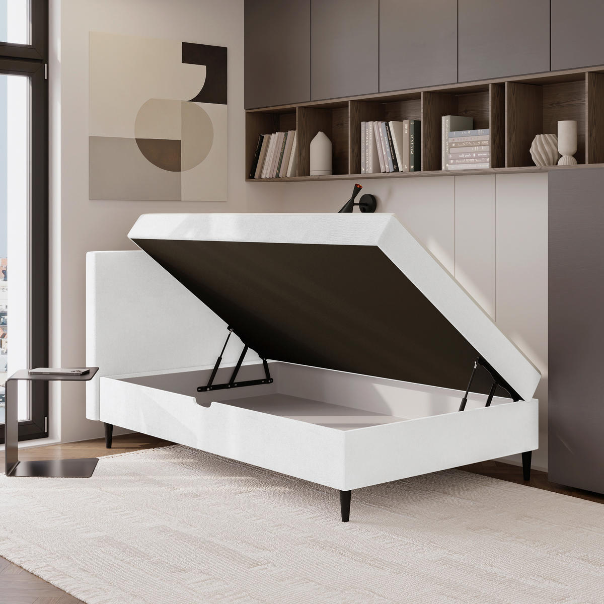 BOXBETT 120/200 cm  in Creme  - Creme/Schwarz, KONVENTIONELL, Textil (120/200cm) - P & B