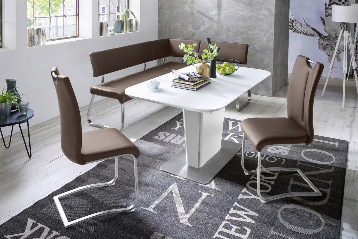 ECKBANK 200/150 cm Echtleder Braun, Edelstahlfarben   - Edelstahlfarben/Braun, Design, Leder/Metall (200/150cm) - Livetastic