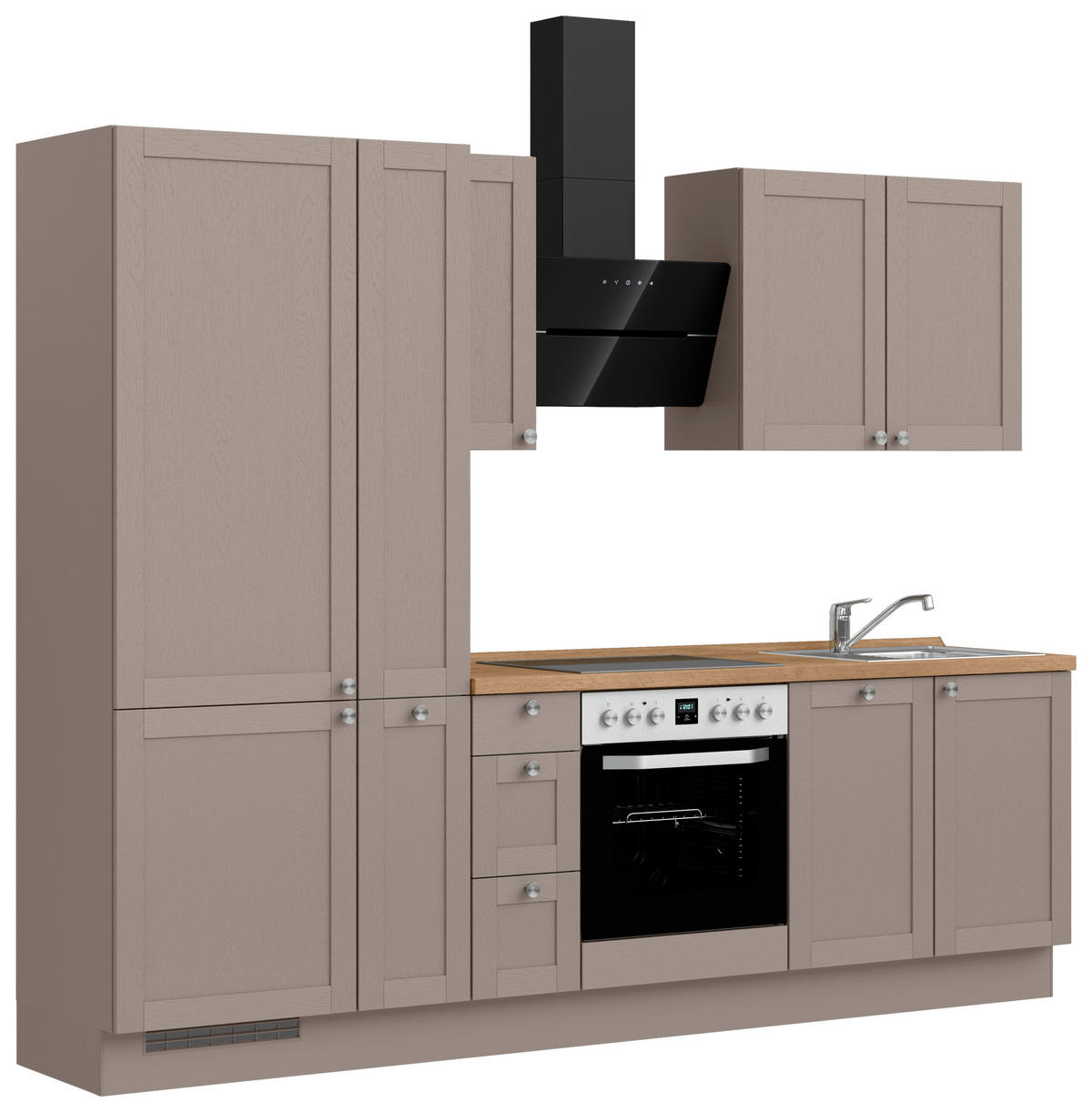 KÜCHENBLOCK Frame 270 cm  in Eichefarben, Beigebraun  - Edelstahlfarben/Eichefarben, MODERN, Holzwerkstoff/Metall (270cm) - Nobilia