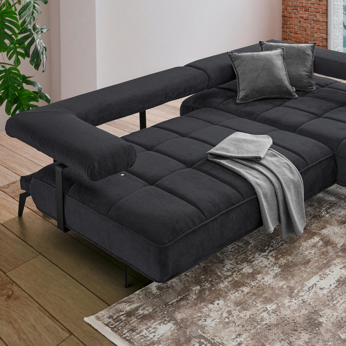 CloseUp von Welnova ECKSOFA Schwarz Webstoff.