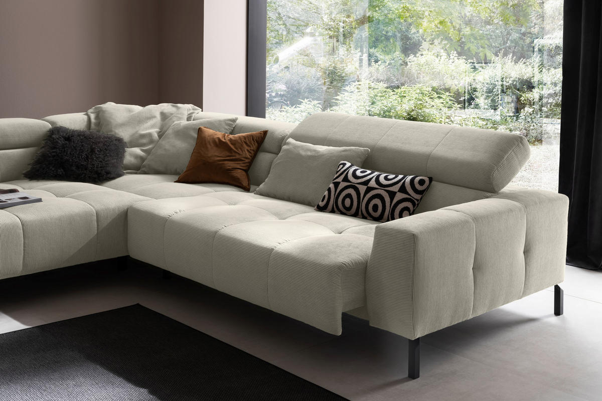ECKSOFA in Cord Naturfarben  - Schwarz/Naturfarben, Konventionell, Textil/Metall (219/311cm) - Hom`in