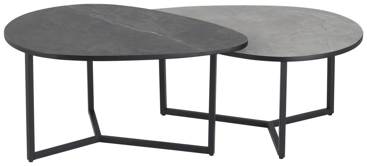 COUCHTISCHSET oval Hellgrau, Dunkelgrau  - Dunkelgrau/Hellgrau, Design, Holzwerkstoff/Metall (83/40/36,5/59cm) - MID.YOU