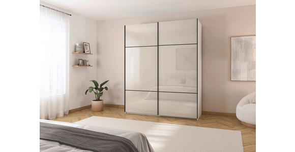 SCHWEBETÜRENSCHRANK 162/223/68 cm 2-türig Weiß, Champagner - Champagner/Schwarz, KONVENTIONELL, Glas/Holzwerkstoff (162/223/68cm) - Novel