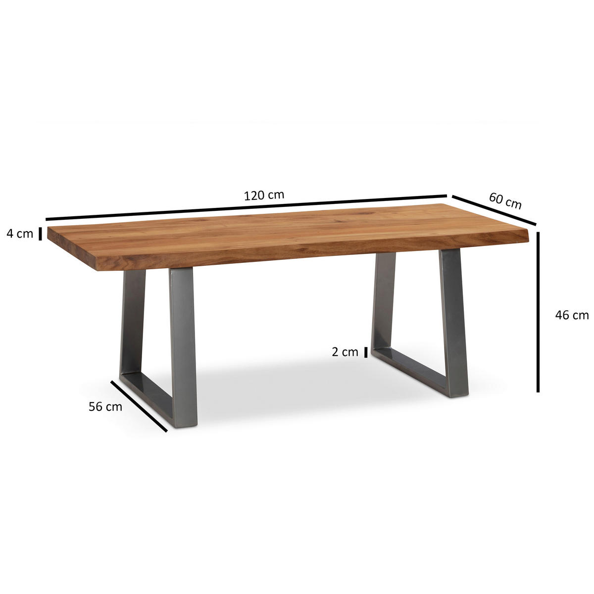 COUCHTISCH in Holz 120/60/46 cm  - Chromfarben/Akaziefarben, Design, Holz/Metall (120/60/46cm) - MID.YOU