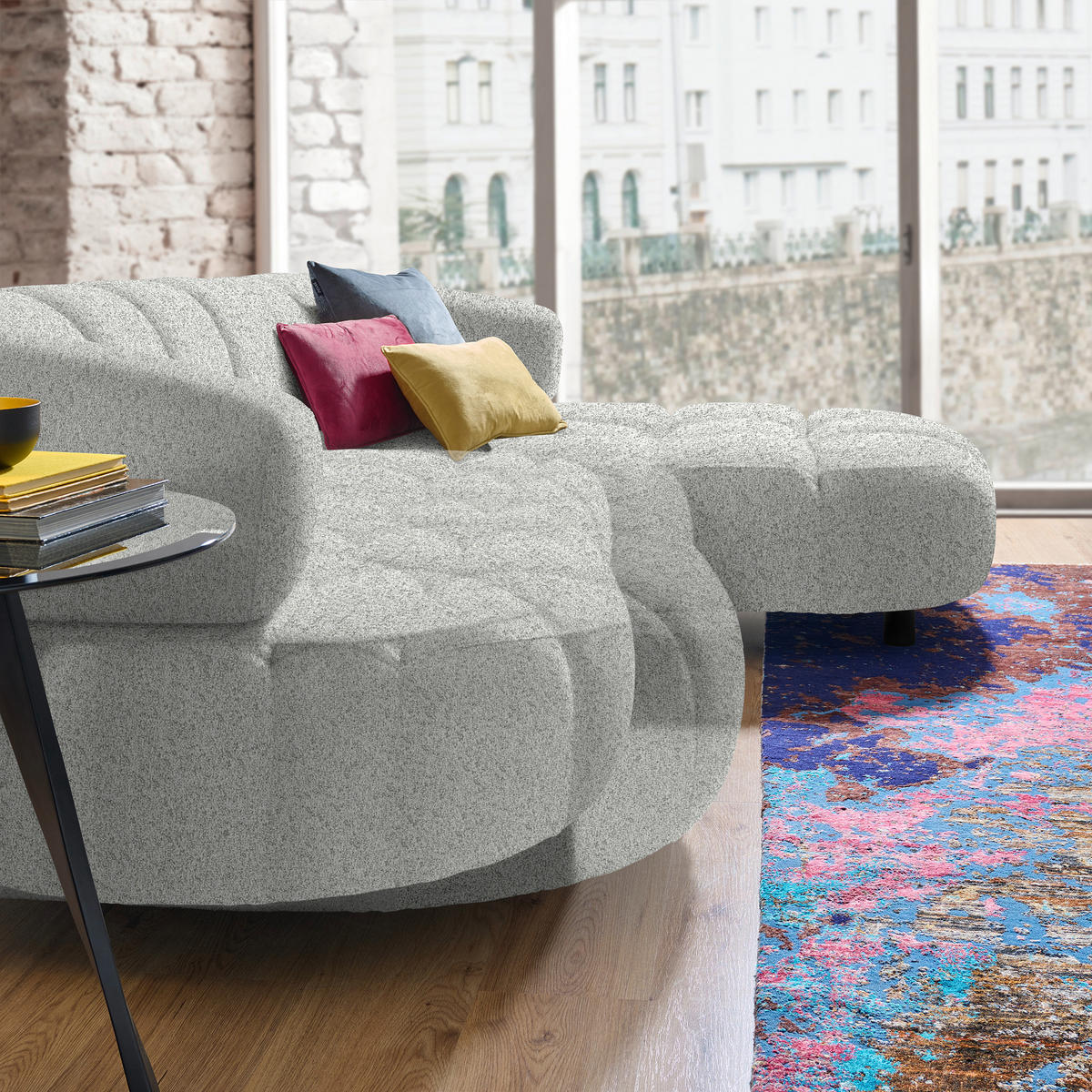 ECKSOFA Hellgrau Webstoff  - Hellgrau/Schwarz, Design, Holz/Textil (284/183cm) - Welnova