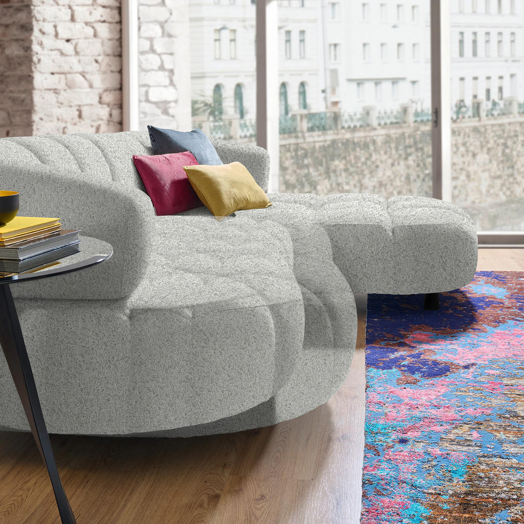 Thumbnail - Welnova Ecksofa, Hellgrau, Textil, Eiche, vollmassiv, 3-Sitzer, Ottomane rechts, L-Form, 284x183 cm, Made in Europe, FSC...