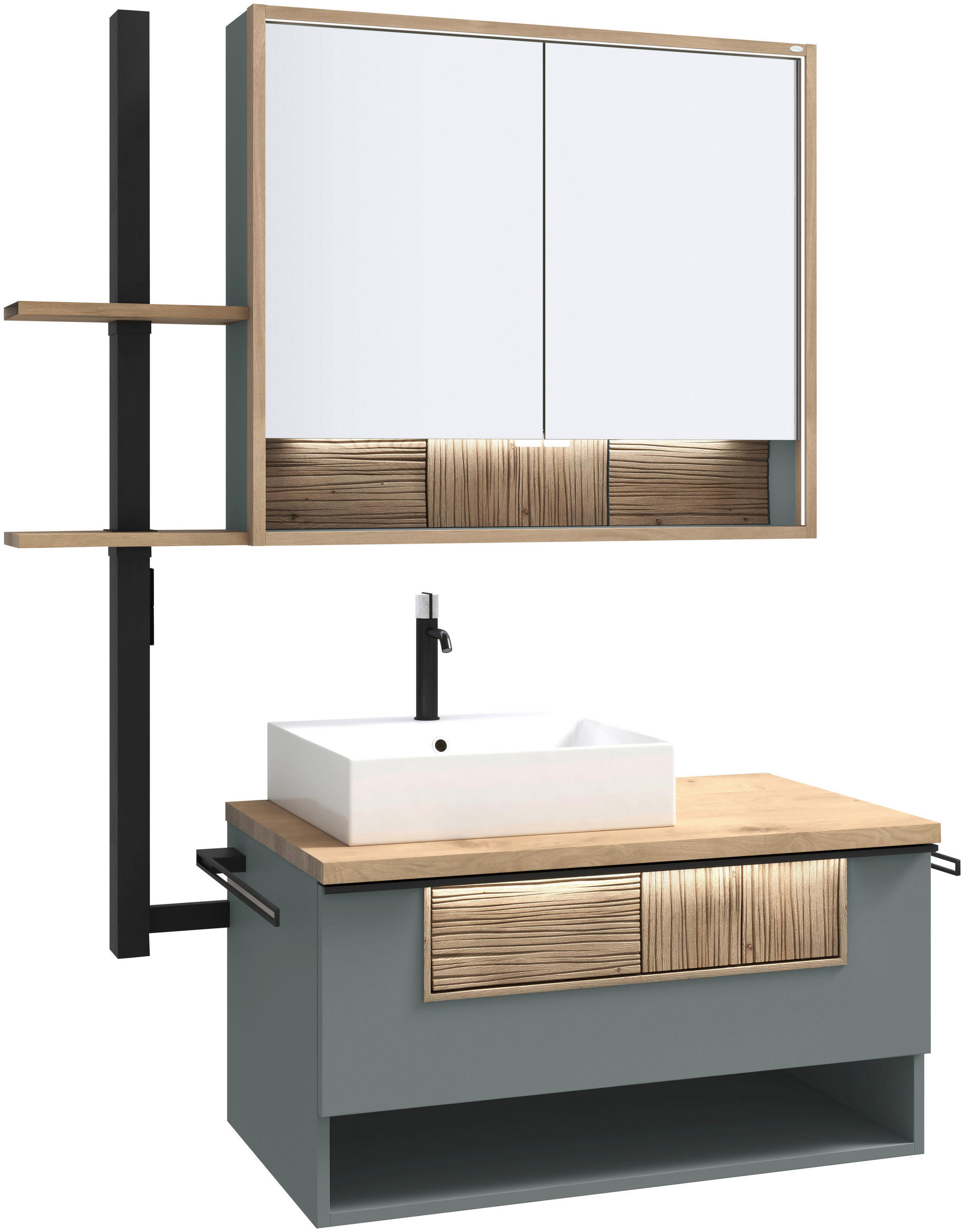 BADEZIMMER 3-teilig  in 128,5 cm  - Wildeiche/Schwarz, LIFESTYLE, Glas/Holz (128,5cm) - Voglauer