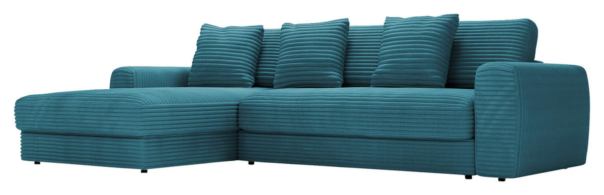 ECKSOFA in Cord Petrol  - Petrol/Schwarz, Modern, Kunststoff/Textil (182/302cm) - Carryhome