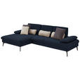 ECKSOFA in Chenille, Mikrofaser Dunkelblau  - Schwarz/Dunkelblau, Design, Textil/Metall (157/299cm) - Dieter Knoll