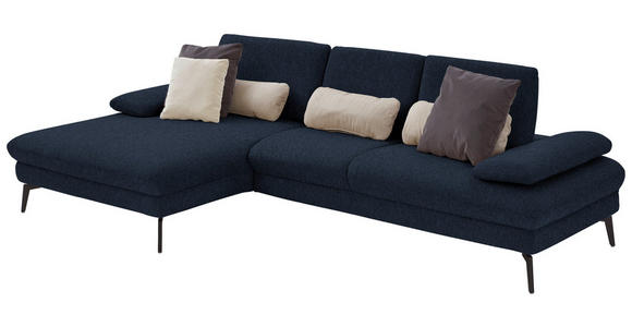 ECKSOFA in Chenille, Mikrofaser Dunkelblau  - Schwarz/Dunkelblau, Design, Textil/Metall (157/299cm) - Dieter Knoll