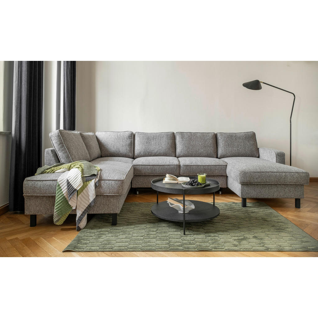 Thumbnail - Mid.you Wohnlandschaft, Grau, Textil, Eiche, 8-Sitzer, Füllung: Schaumstoffflocken, Ottomane links, U-Form, 298x198 cm, ...