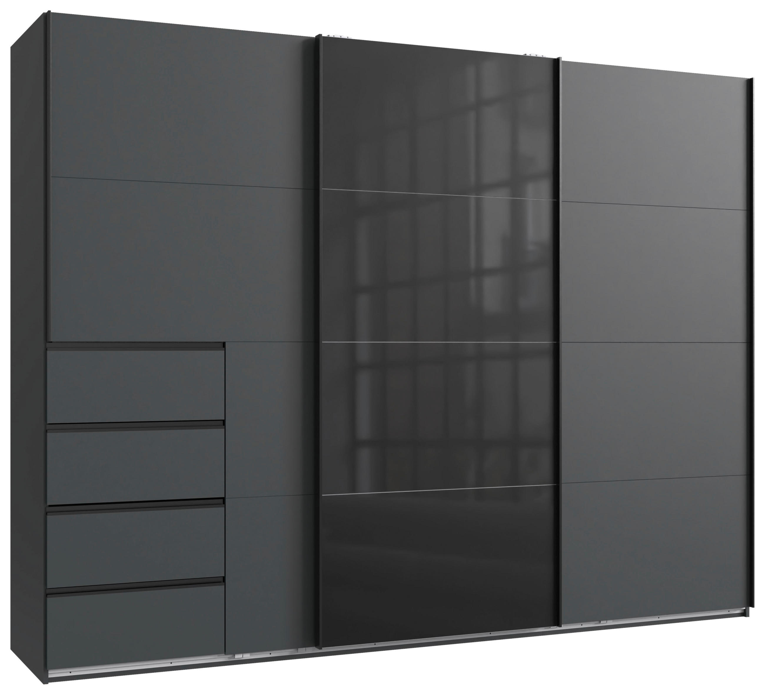 SCHWEBETÜRENSCHRANK 270/208/64 cm 3-türig Graphitfarben  - Schwarz/Graphitfarben, KONVENTIONELL, Glas/Holzwerkstoff (270/208/64cm) - Boxxx