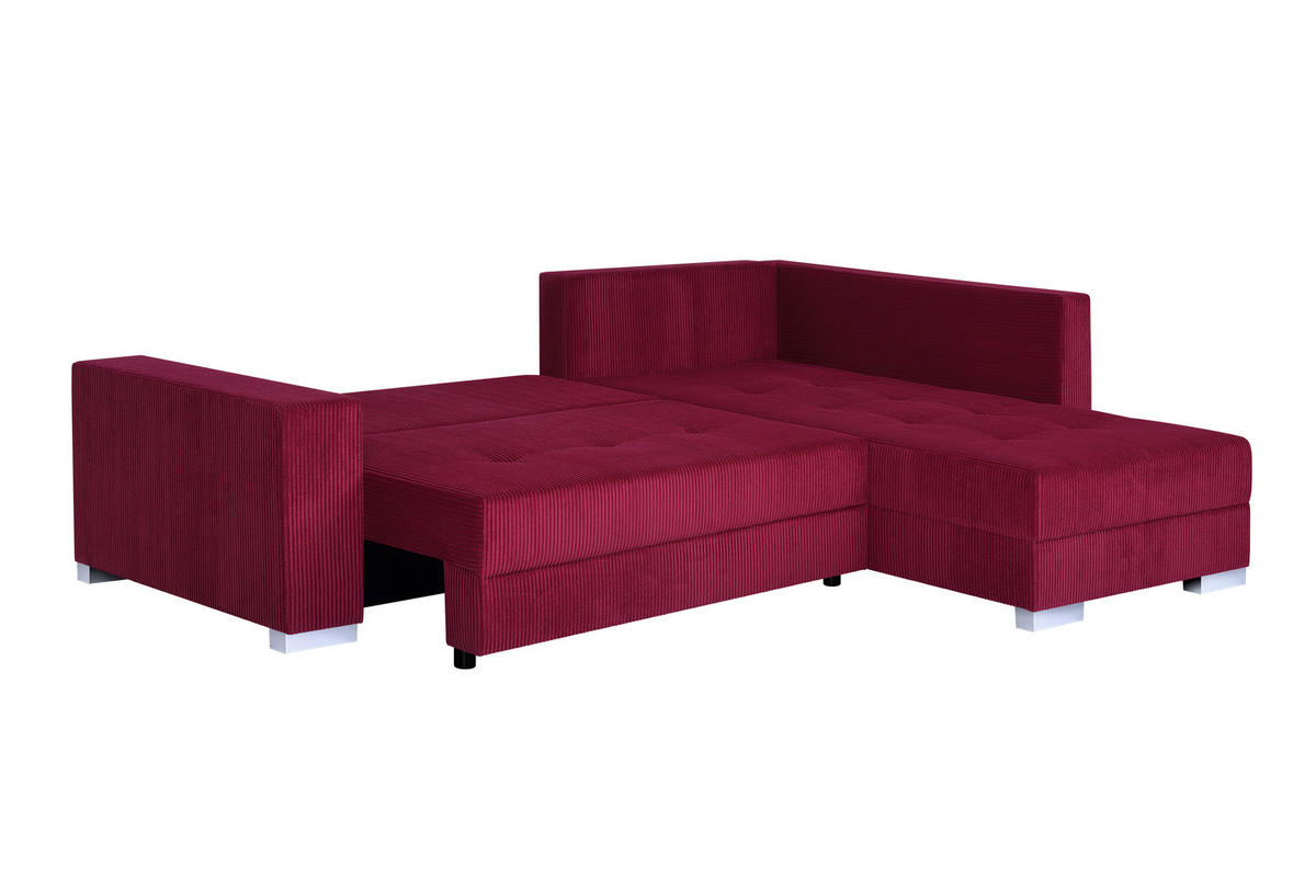 KOTNA SEDEŽNA GARNITURA, rebrasti žamet rdeča  - barve kroma/rdeča, Design, umetna masa/tekstil (260/218cm) - P & B