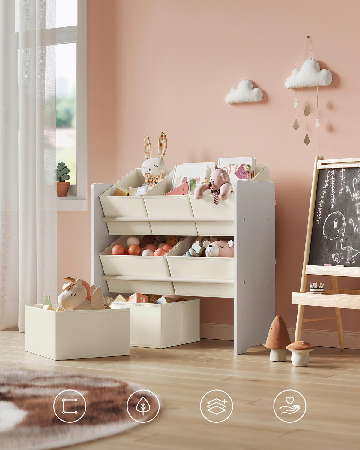 KINDERREGAL 62,5/60/29,5 cm  - Beige/Weiß, MODERN, Holzwerkstoff/Textil (62,5/60/29,5cm) - MID.YOU