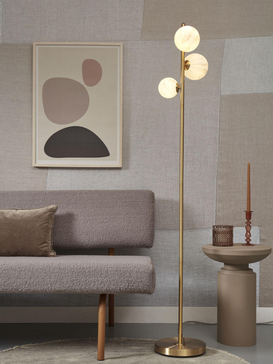 STEHLEUCHTE Carrara/Globus 25/159 cm   - Goldfarben/Weiß, Basics, Glas/Metall (25/159cm) - It's about Romi