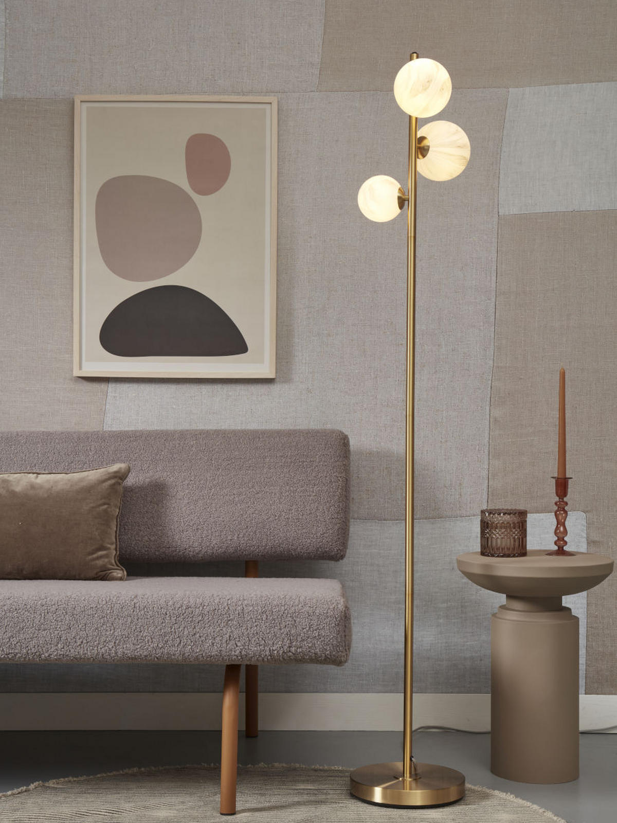 GOLVLAMPA Carrara/Globus 25/159 cm    - vit/guldfärgad, Basics, metall/glas (25/159cm) - It's about Romi