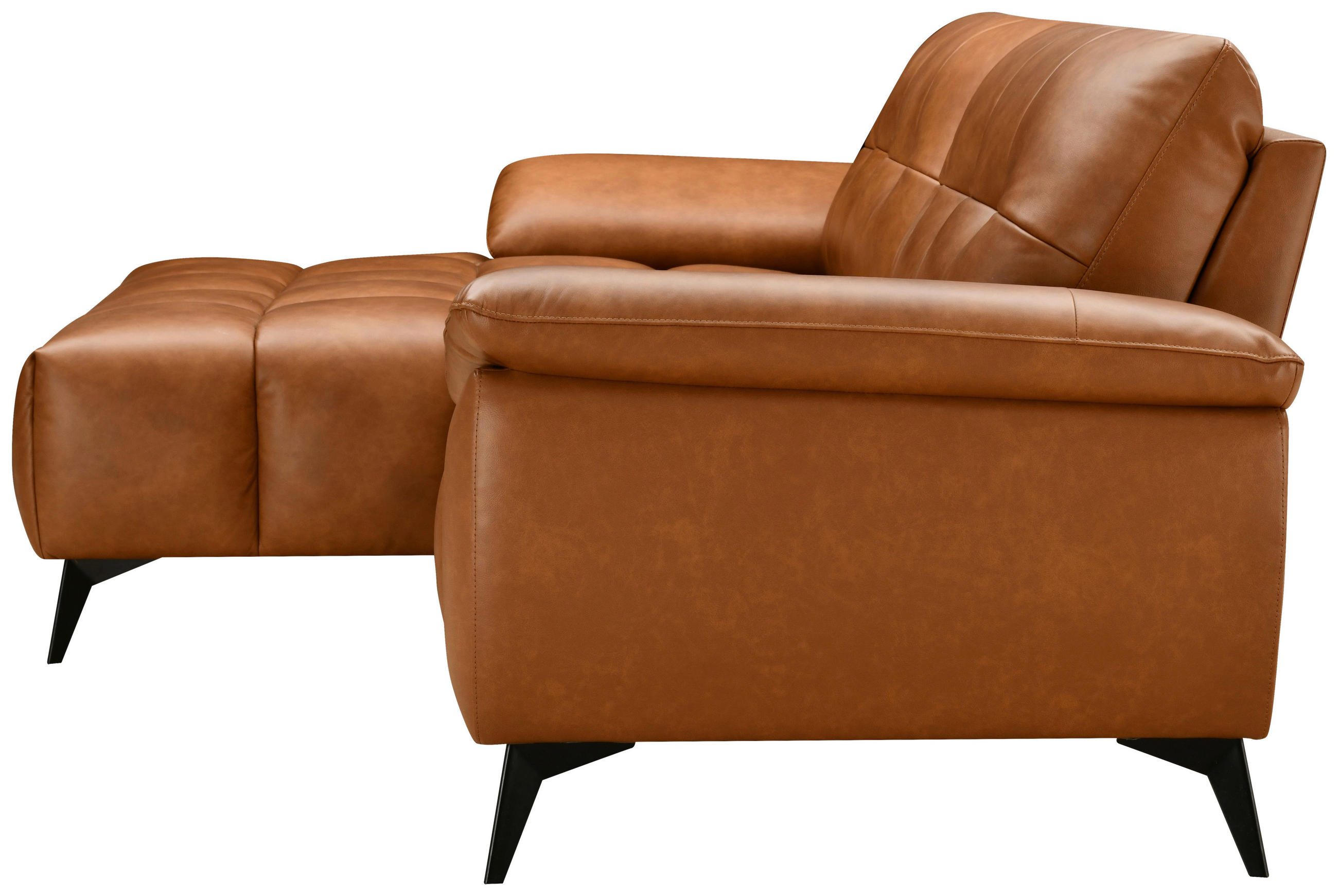 ECKSOFA VELORA Cognac Echtleder Lederlook  - Cognac/Schwarz, Design, Leder/Textil (266/86/120cm) - MID.YOU