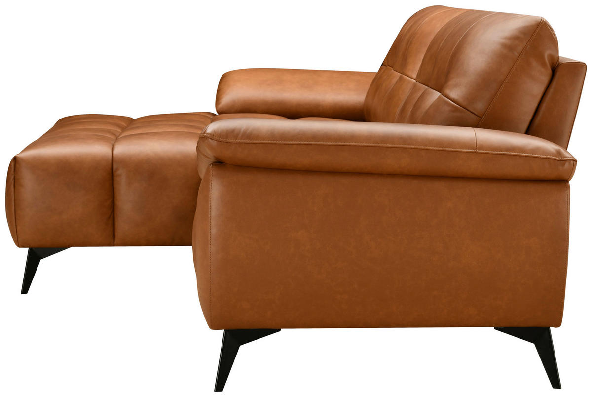ECKSOFA Cognac Echtleder Lederlook  - Cognac/Schwarz, Design, Leder/Textil (266/86/120cm) - MID.YOU