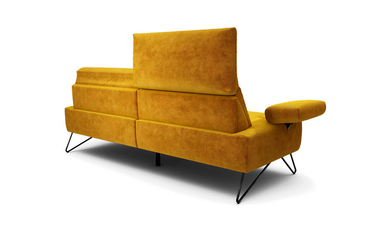 2,5-SITZER Samt Gelb  - Gelb/Schwarz, Design, Textil/Metall (204-234/85/86-94cm) - SENSOO