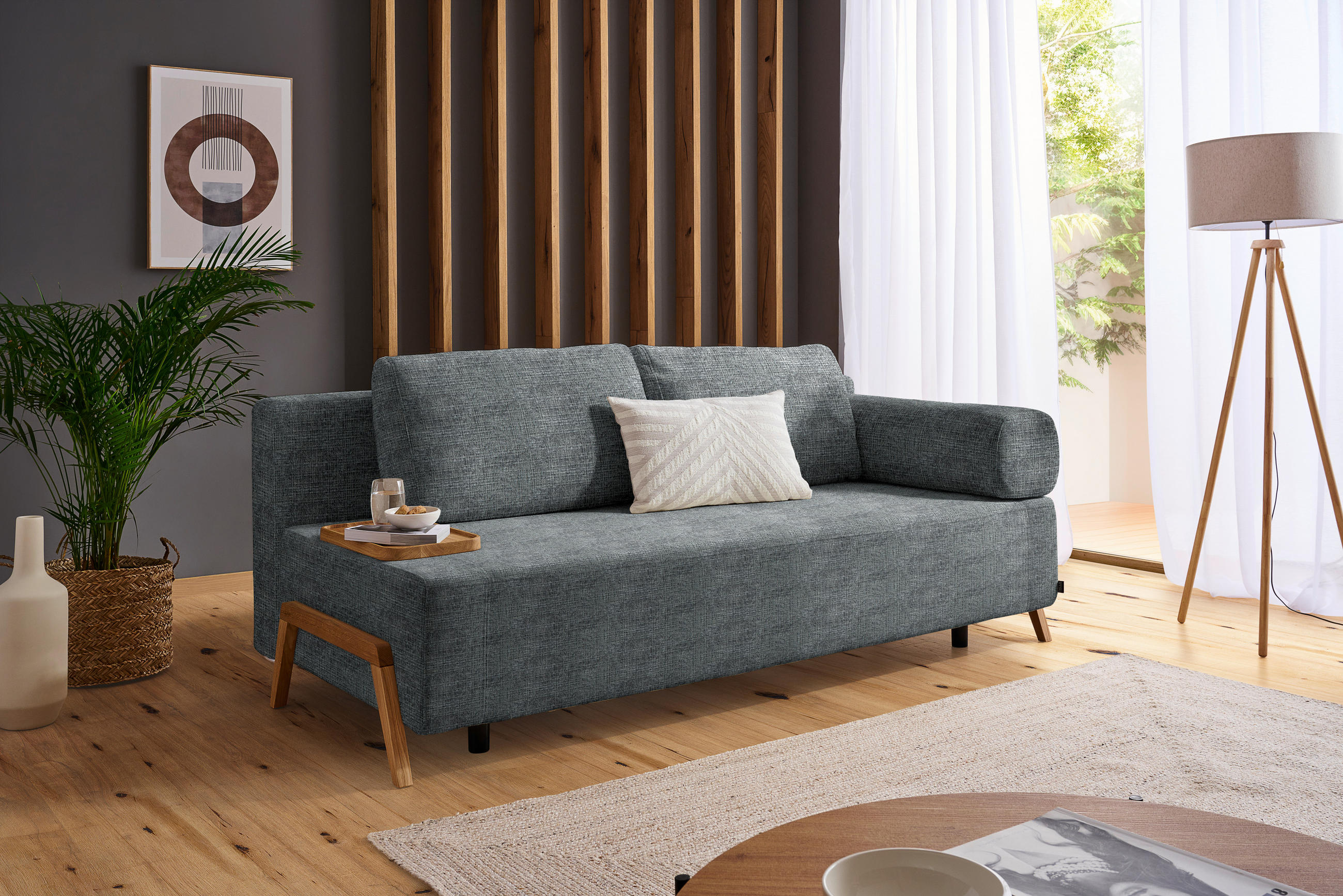 SCHLAFSOFA Chenille Dunkelgrau  - Dunkelgrau/Naturfarben, Design, Holz/Textil (211/88/102cm) - Niels Andersson
