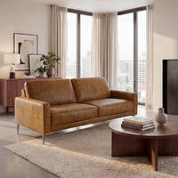 2-SITZER-SOFA SPRING in Lederlook Echtleder Cognac  - Cognac/Schwarzchrom, Design, Leder/Textil (157/85/92cm) - Livetastic