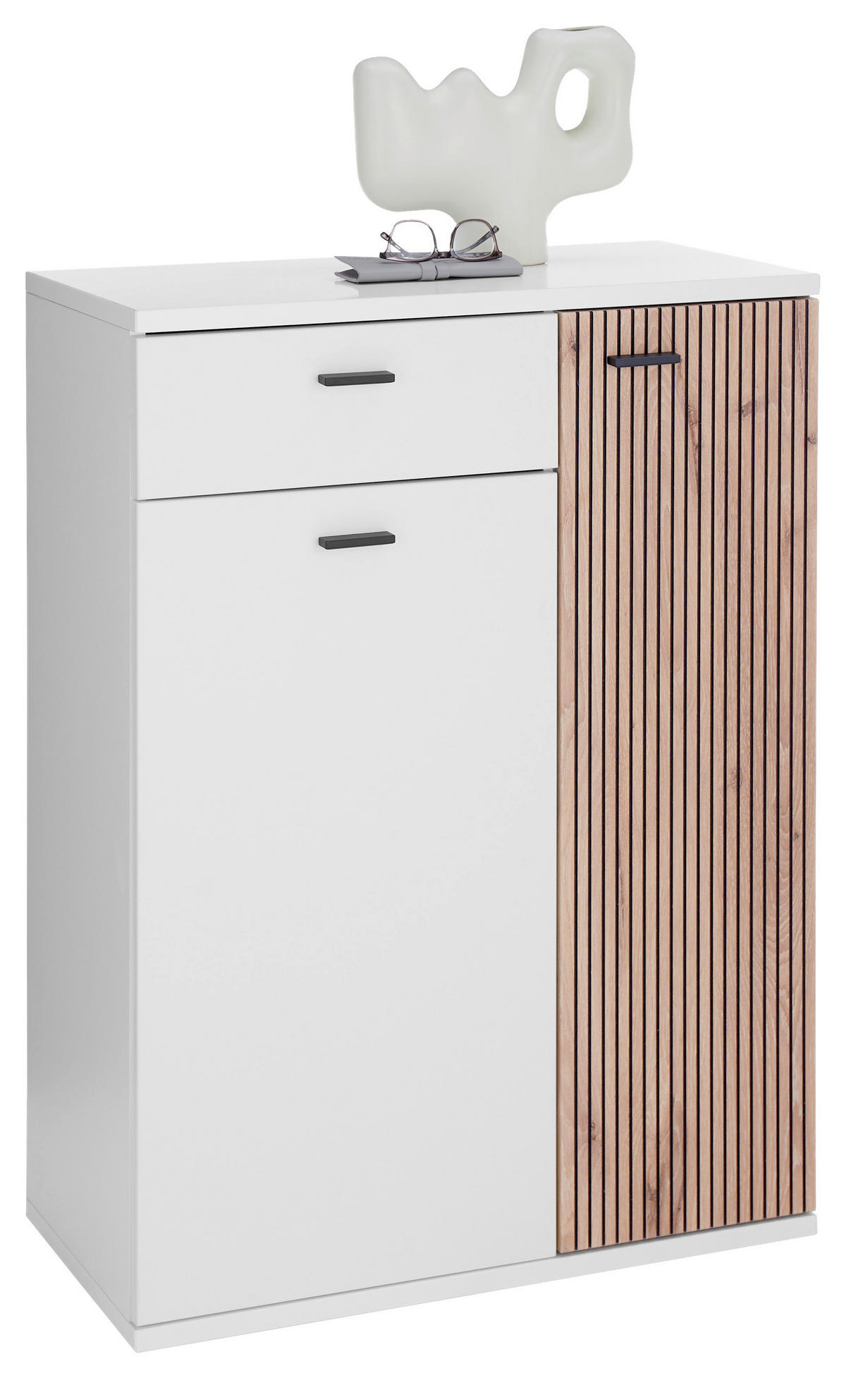 SCHUHSCHRANK Weiß, Eichefarben  - Eichefarben/Anthrazit, Design, Holzwerkstoff/Kunststoff (75/102/37cm) - Voleo