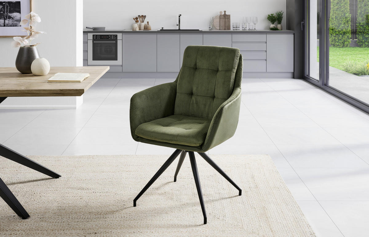 ARMLEHNSTUHL  in Eisen Cord, Samt, Webstoff  - Schwarz/Grün, LIFESTYLE, Textil/Metall (60/94/64cm) - MID.YOU