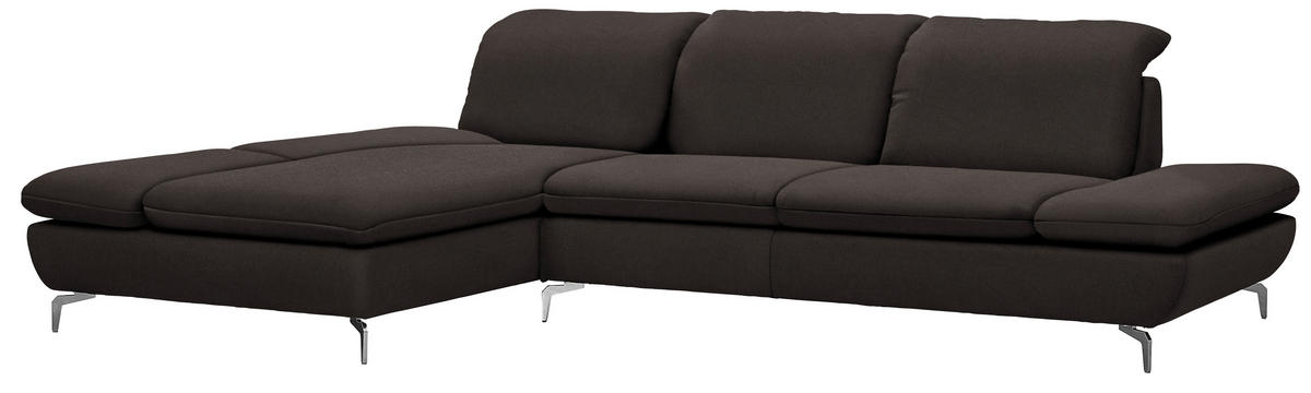ECKSOFA in Echtleder Dunkelbraun  - Dunkelbraun/Silberfarben, Design, Leder/Metall (200/315cm) - Chilliano