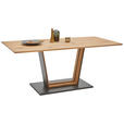 ESSTISCH Balkeneiche massiv rechteckig Eichefarben, Schwarz  - Eichefarben/Schwarz, Natur, Holz/Metall (140/90/77cm) - Valnatura