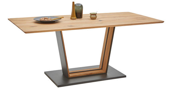 ESSTISCH Balkeneiche massiv rechteckig Eichefarben, Schwarz - Eichefarben/Schwarz, Natur, Holz/Metall (140/90/77cm) - Valnatura