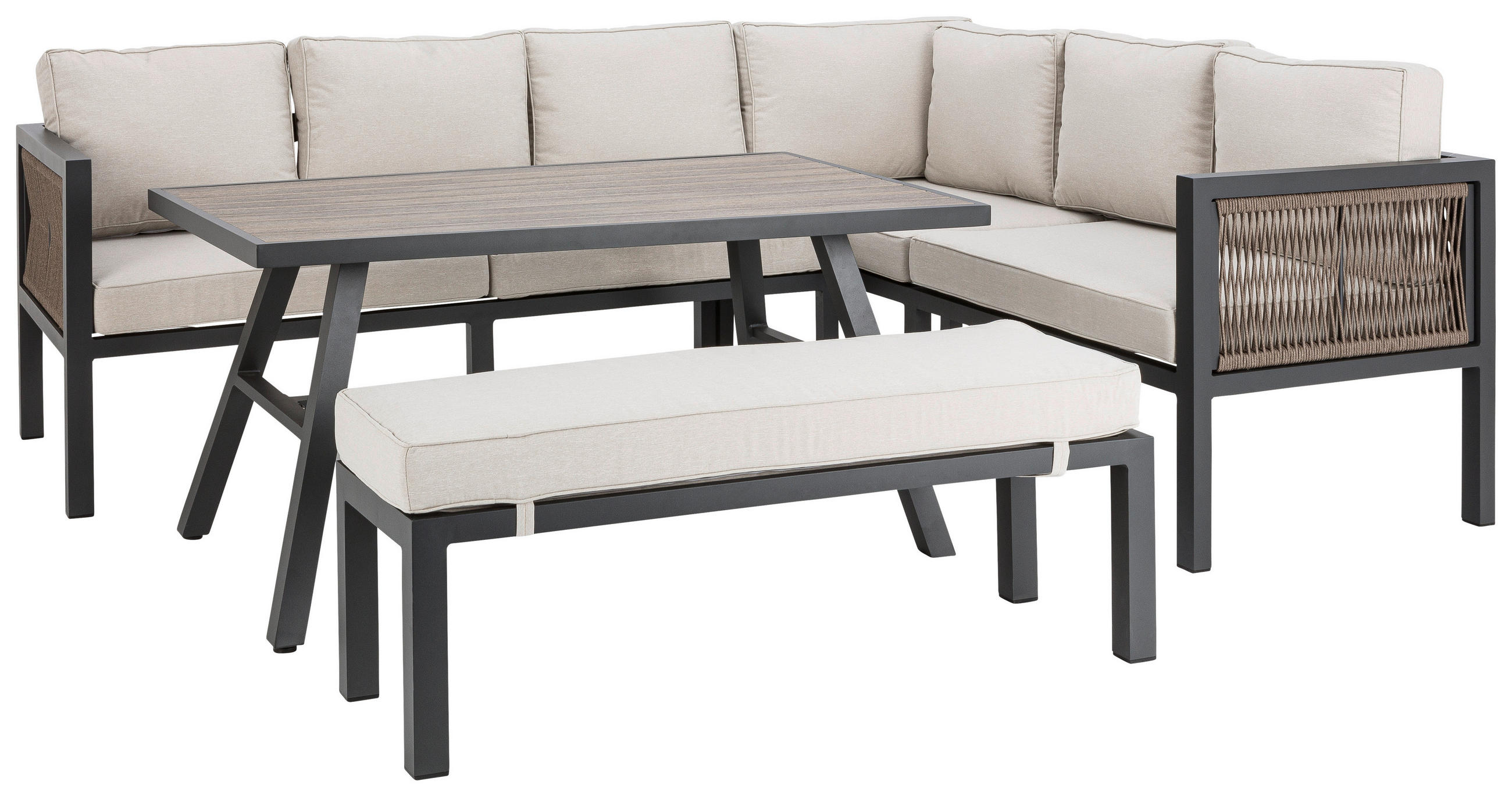 LOUNGEGARNITUR 16-teilig  242/195 cm  Aluminium  - Anthrazit/Beige, Design, Kunststoff/Textil (242/195cm) - Amatio