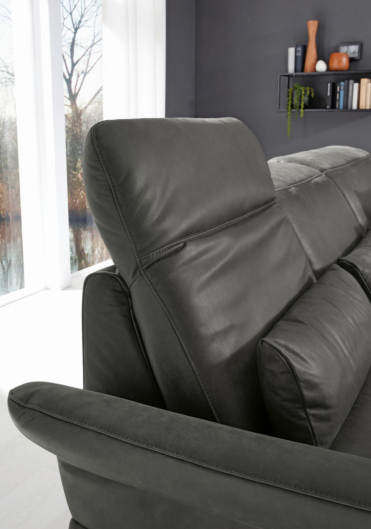 ECKSOFA MR 1350 Dunkelgrau Echtleder  - Dunkelgrau/Schwarz, Design, Leder/Metall (312/193cm) - Musterring