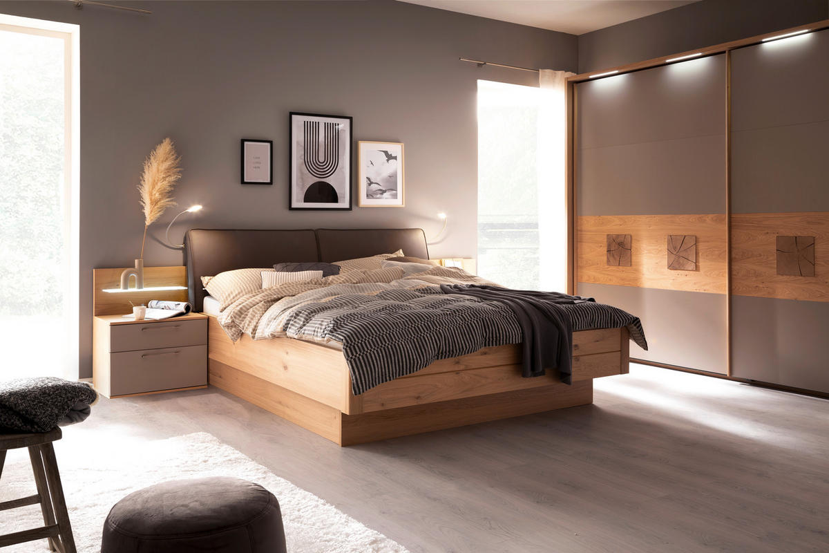 BETTANLAGE 180/200 cm  in Taupe, Eichefarben, Dunkelbraun  - Taupe/Eichefarben, Design, Holz/Holzwerkstoff (180/200cm) - Schöner Wohnen