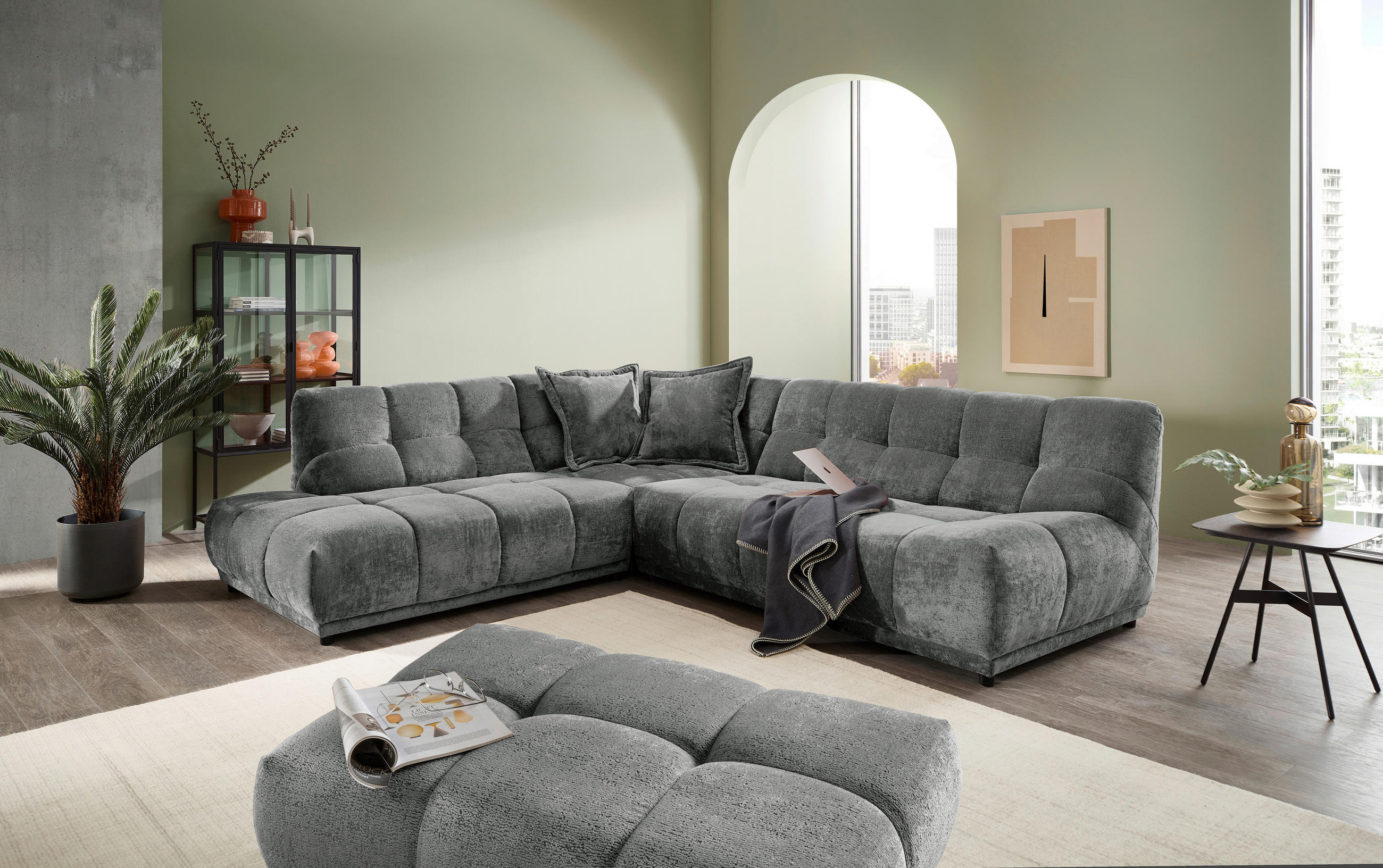 ECKSOFA Chenille Anthrazit  - Anthrazit/Schwarz, Modern, Kunststoff/Textil (250/284cm) - Livetastic