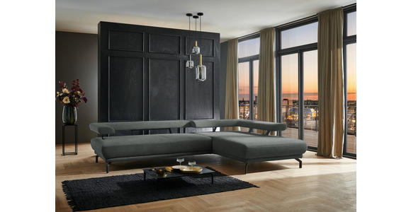 ECKSOFA in Chenille Graugrün  305/224 cm  - Schwarz/Graugrün, Design, Textil/Metall (305/224cm) - Dieter Knoll