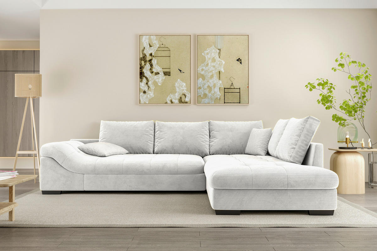 ECKSOFA Naturfarben Cord Zierkissen, Rückenkissen, Rücken echt  - Schwarz/Naturfarben, KONVENTIONELL, Holz/Textil (298/202cm) - Carryhome