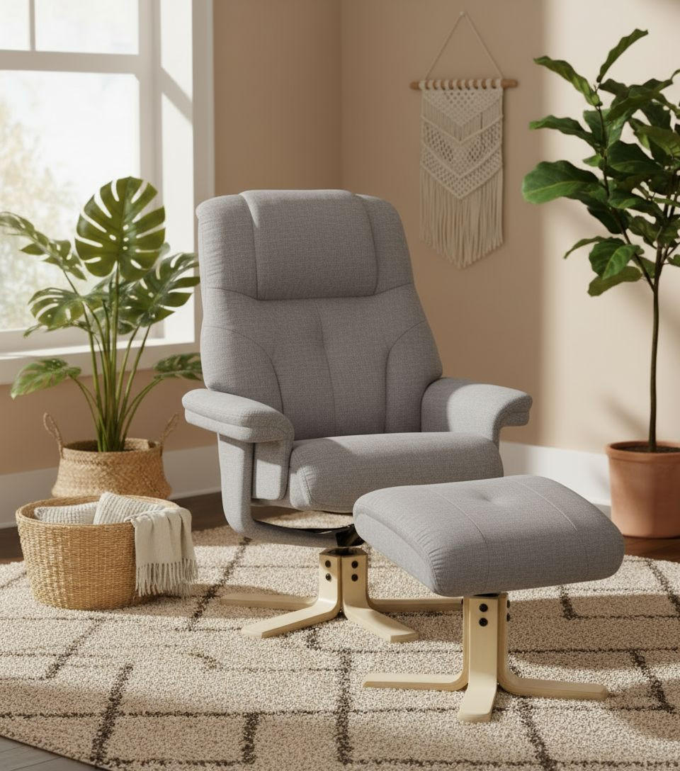 RELAXSESSELSET Webstoff    - Naturfarben/Grau, Design, Holz/Textil (80/109/79cm) - Livetastic