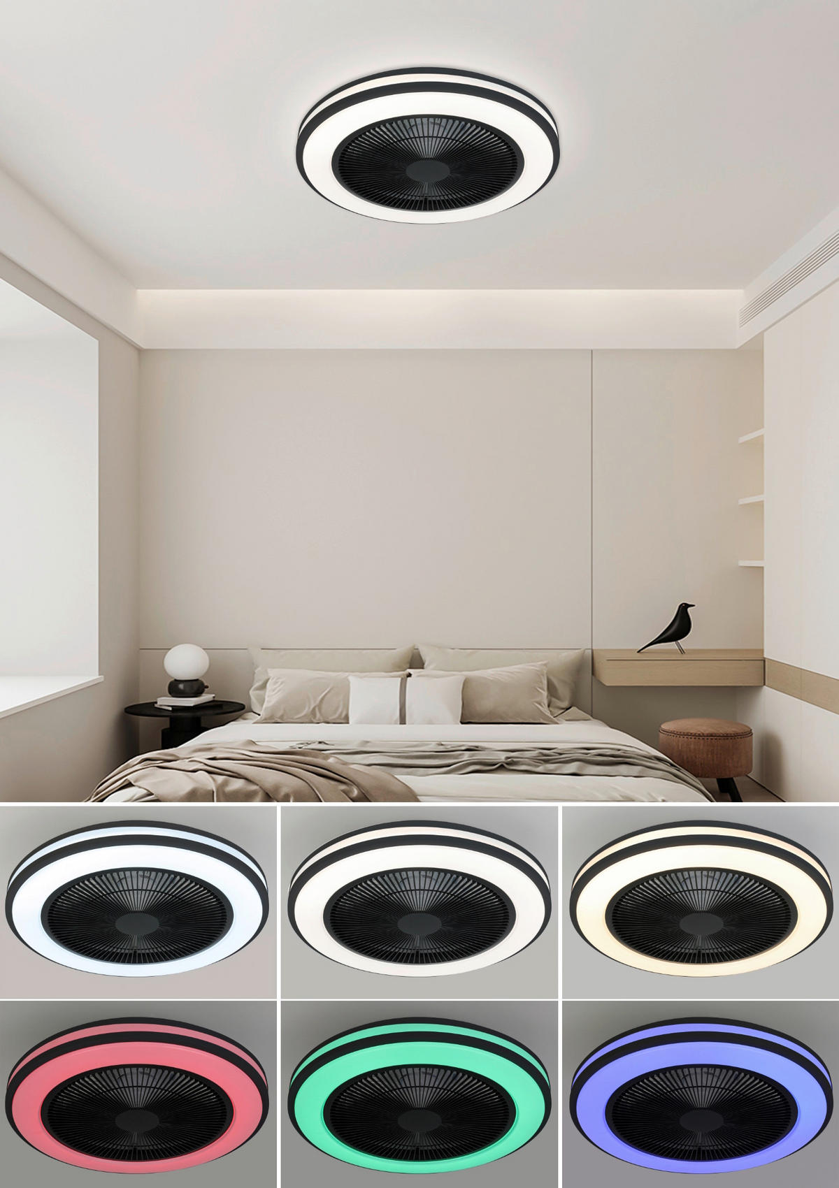 DECKENVENTILATOR - Schwarz/Weiß, Trend, Kunststoff/Metall (58/14,5cm) - Mican