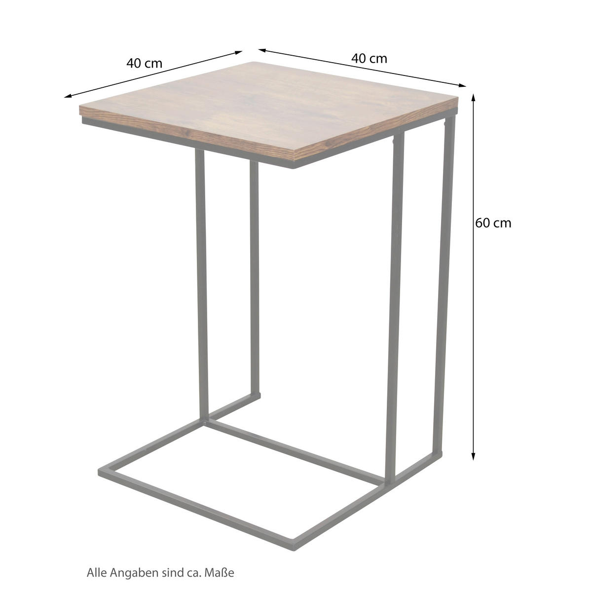 BEISTELLTISCH 40/40/60 cm Braun quadratisch  - Schwarz/Braun, Design, Holzwerkstoff/Metall (40/40/60cm) - MID.YOU
