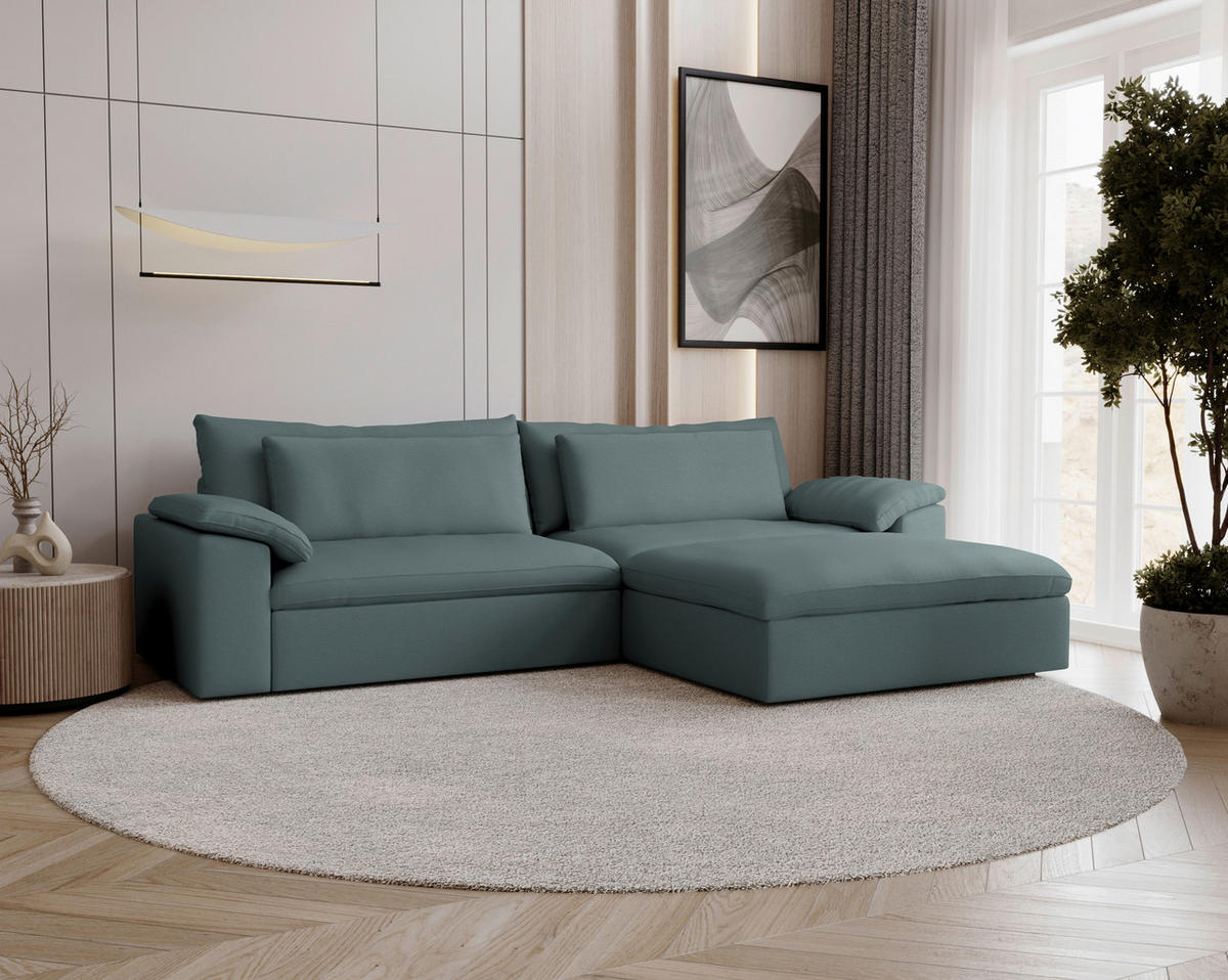 ECKSOFA  Chenille Blaugrau  - Blaugrau/Schwarz, Modern, Kunststoff/Textil (306/198cm) - Carryhome