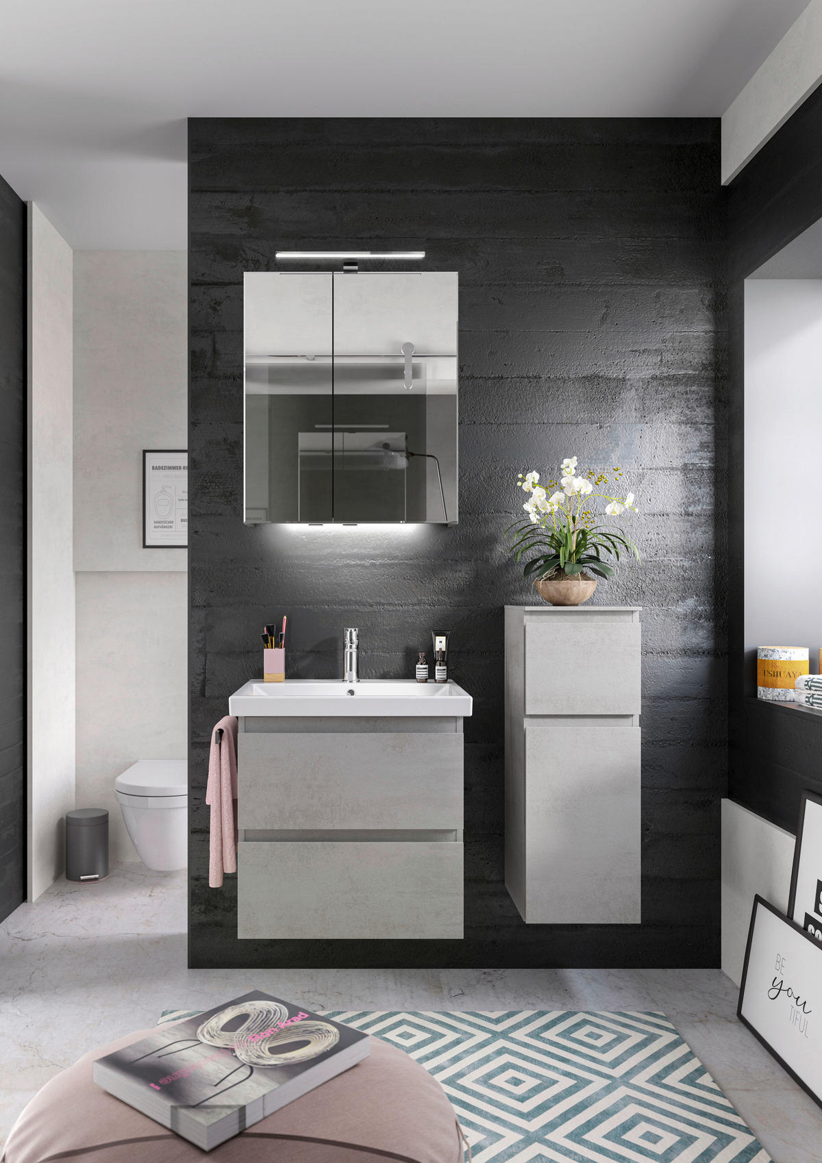 BADEZIMMER  in 60 cm  - Hellgrau/Weiß, KONVENTIONELL, Keramik/Holzwerkstoff (60cm) - Sadena