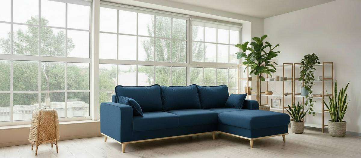 ECKSOFA Beata in Mikrofaser Blau  230/150 cm  - Wengefarben/Blau, Design, Holz/Textil (230/150cm) - Livetastic
