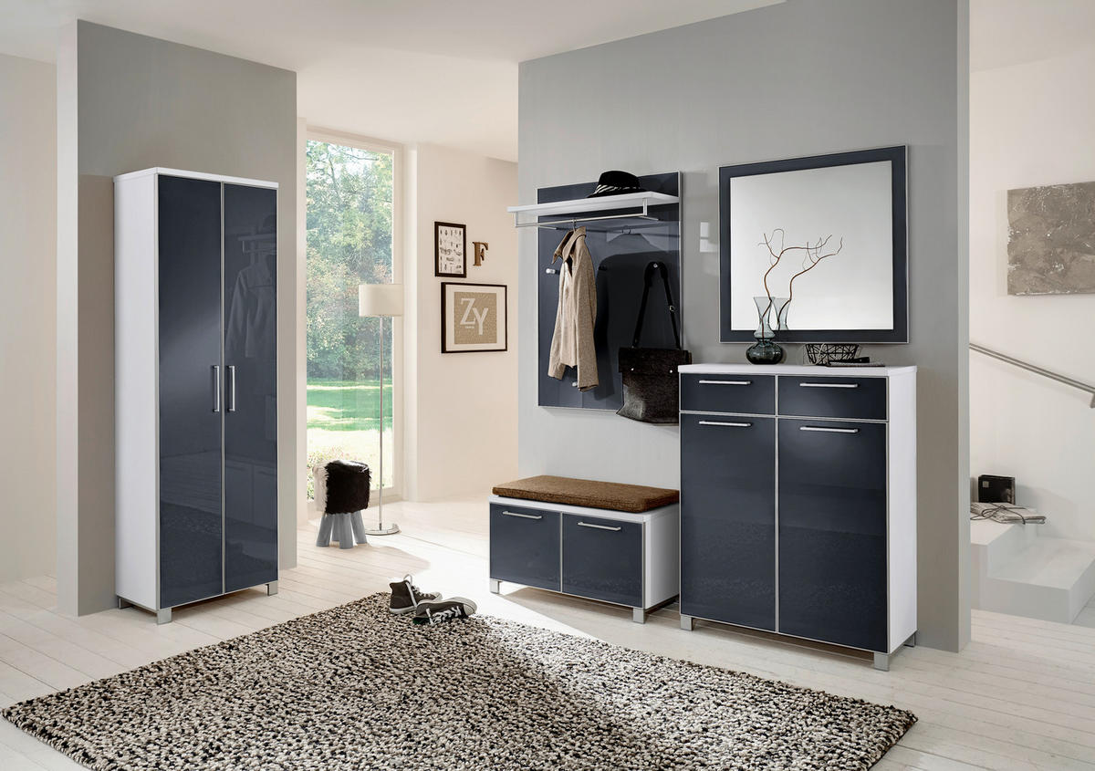 SCHUHSCHRANK Anthrazit, Weiß  - Chromfarben/Anthrazit, Design, Glas/Holzwerkstoff (84/108/37cm)