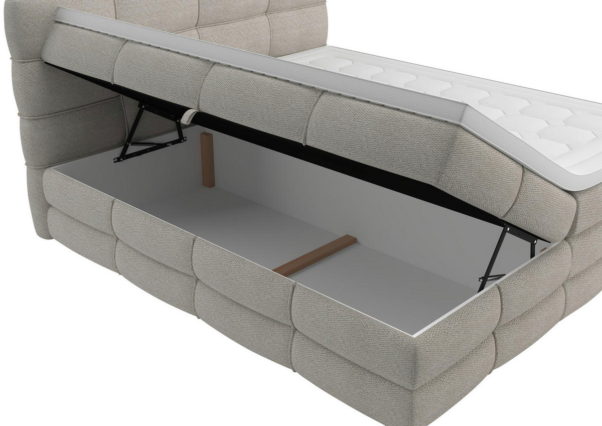 BOXSPRINGBETT 160/200 cm,  in Elfenbein, gepolstertes Kopfteil, Bettkasten, Topper, Matratzen, H3 + H3 = fest  - Elfenbein/Schwarz, Design, Kunststoff/Textil (160/200cm) - Chameo
