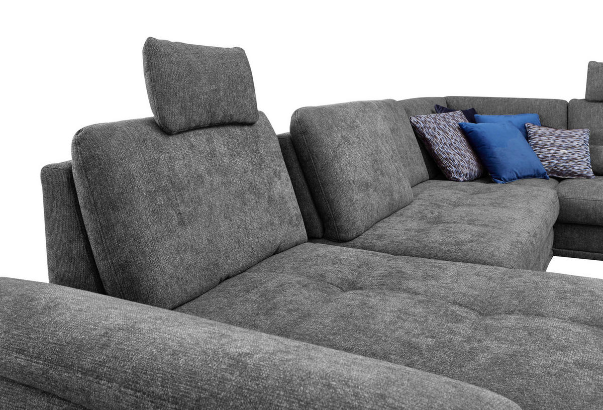WOHNLANDSCHAFT in Flachgewebe Grau  - Silberfarben/Grau, Konventionell, Textil/Metall (176/363/223cm) - Sit & More